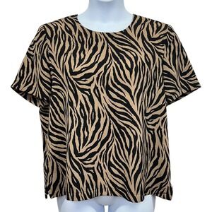 Drapers Studio Shirt Womens XL Black Zebra Print Short Sleeve Top Safari‎